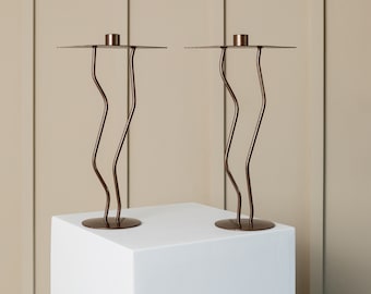 2 of 4 metal candlesticks - zigzag shape 90s look - postmodern memphis style - Italy 1990s