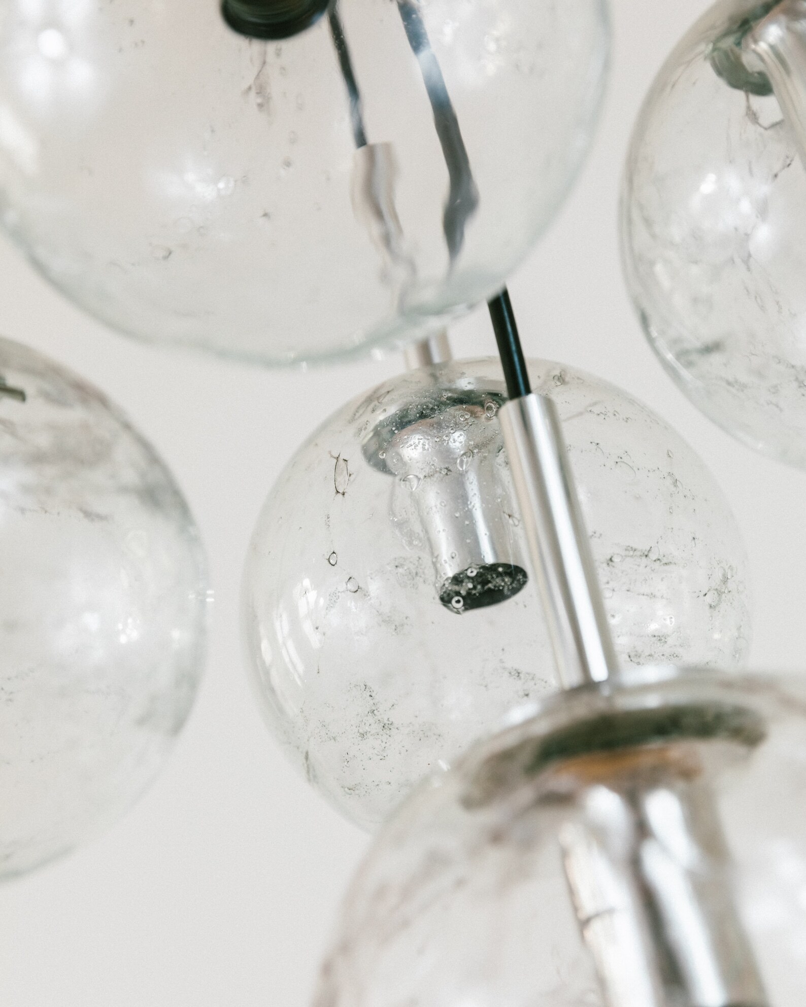 Plafonnier vintage en verre avec parapluie inversé, lampe suspendue en verre, verre jaune, laiton, teck - France