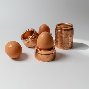 Vintage Egg Cups Set of 6 - Copper Tone Metal, Stackable, Hammered Design - Mid Century Germany 1960s - Gift Idea Elegant, Retro Table Decor