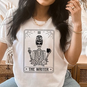 The Writer Tarot Card Shirt | Gift for writer, Halloween t-shirt for women, fall tee for women, female writer gift, writing shirt