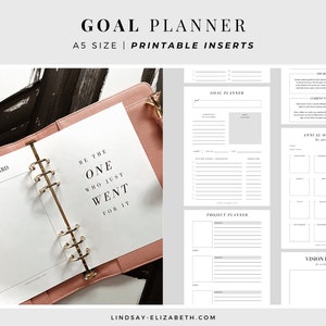 Agenda d'objectifs, A5 | Encarts PDF imprimables | Objectifs du projet | Suivi de buts | Visualisation | Tableau Vision | Suivi des habitudes | Carte mentale