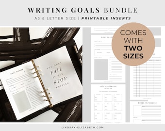 Writing Goals Bundle (2 Sizes) | Printable PDF Inserts | Project Goals | Word Count Tracker | NaNoWriMo Tracker | Aesthetic Author Planner