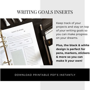 Writing Goals Bundle, A5 Printable PDF Inserts Project Goals Word Count Tracker NaNoWriMo Tracker Planner for Authors & Writers image 8