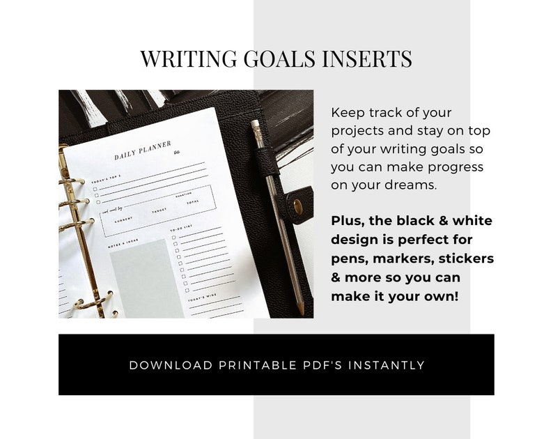 Writing Goals Bundle, A5 Printable PDF Inserts Project Goals Word Count Tracker NaNoWriMo Tracker Planner for Authors & Writers image 8