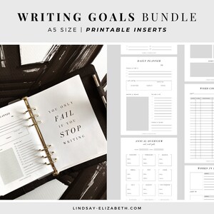 Writing Goals Bundle, A5 Printable PDF Inserts Project Goals Word Count Tracker NaNoWriMo Tracker Planner for Authors & Writers image 1