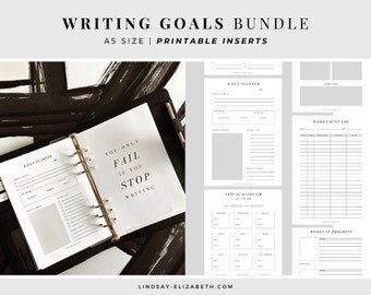 Writing Goals Bundle, A5 | Printable PDF Inserts | Project Goals | Word Count Tracker | NaNoWriMo Tracker | Planner for Authors & Writers