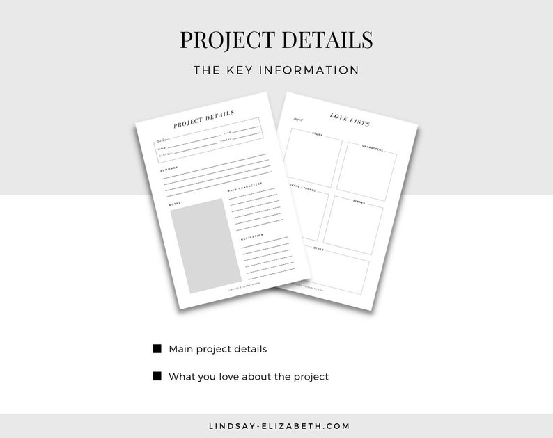 May include: A printable worksheet with two sections: "Project Details" and "Love Lists". The "Project Details" section includes fields for project name, summary, notes, and main deliverables. The "Love Lists" section has four boxes for listing what you love about the project.
