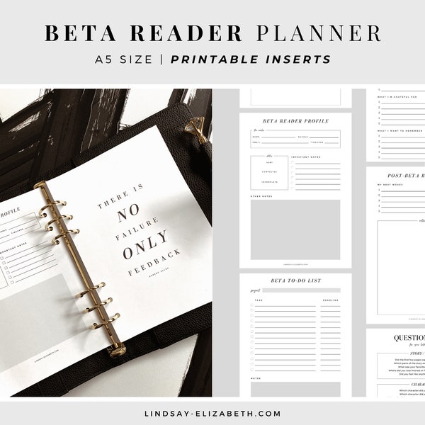 Beta Reader Planner for Writers, A5 | Printable PDF Inserts | Writing Planner | Author Planner | Beta Reading | Editing Planner