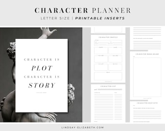 Character Planner, Letter Size | Printable PDF Inserts | Character Worksheets | Novel Planning | NaNoWriMo | Aesthetic Planner for Writers