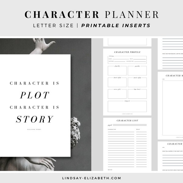 Character Planner, Letter Size | Printable PDF Inserts | Character Worksheets | Novel Planning | NaNoWriMo | Planner for Writers