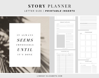 Story Planner, Letter Size | Printable PDF Inserts | Writing Worksheets | Novel Planning | NaNoWriMo | Aesthetic Planner for Writers