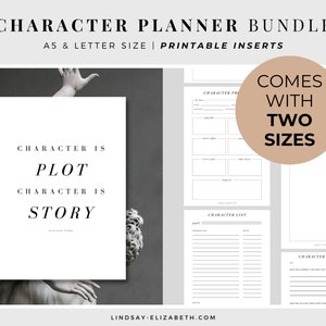 Character Planner Bundle (2 Sizes) | Printable PDF Inserts | Character Worksheets | Novel Planning | NaNoWriMo | Aesthetic Writing Planner