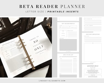 Beta Reader Planner for Writers, Letter Size | Printable PDF Inserts | Writing Planner | Author Planner | Beta Reading | Editing Planner