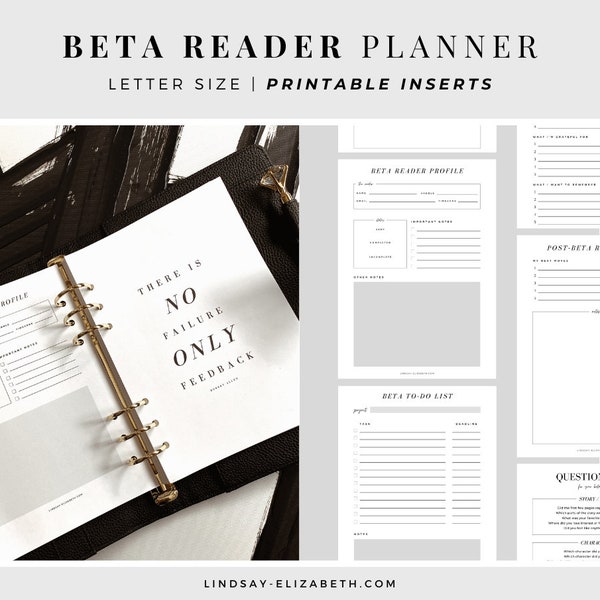 Beta Reader Planner for Writers, Letter Size | Printable PDF Inserts | Writing Planner | Author Planner | Beta Reading | Editing Planner