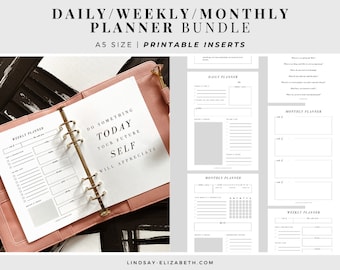 Daily/Weekly/Monthly Planner Bundle, A5 | Printable PDF Inserts | Daily Planner | Monthly Planner | Weekly Planner | Daily Pages