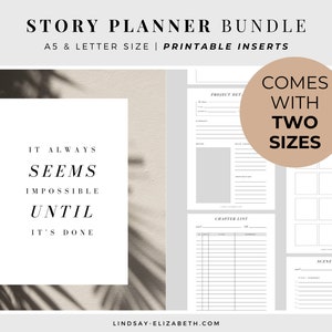 Story Planner Bundle (2 Sizes) | Printable PDF Inserts | Writing Worksheets | Novel Planning | NaNoWriMo | Aesthetic Planner for Writers