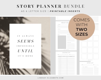 Story Planner Bundle (2 Sizes) | Printable PDF Inserts | Writing Worksheets | Novel Planning | NaNoWriMo | Aesthetic Planner for Writers