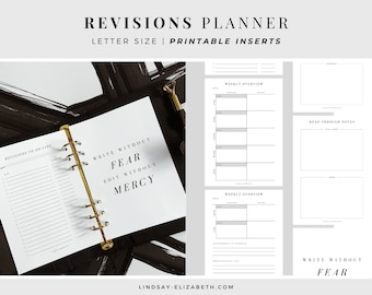 Revisions Planner for Writers, Letter Size | Printable PDF Inserts | Aesthetic Writing Planner | Author Planner | Novel Editing Planner