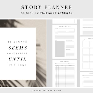 Story Planner, A5 | Printable PDF Inserts | Writing Worksheets | Novel Planning | NaNoWriMo | Aesthetic Planner for Writers