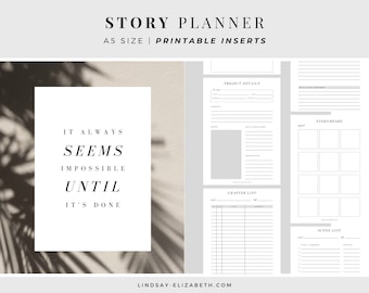 Story Planner, A5 | Printable PDF Inserts | Writing Worksheets | Novel Planning | NaNoWriMo | Aesthetic Planner for Writers