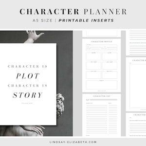 Character Planner, A5 | Printable PDF Inserts | Character Worksheets | Novel Planning | NaNoWriMo | Aesthetic Planner for Writers