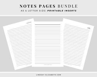 Notes Pages for Planners, A5 & Letter Size | Printable PDF Inserts