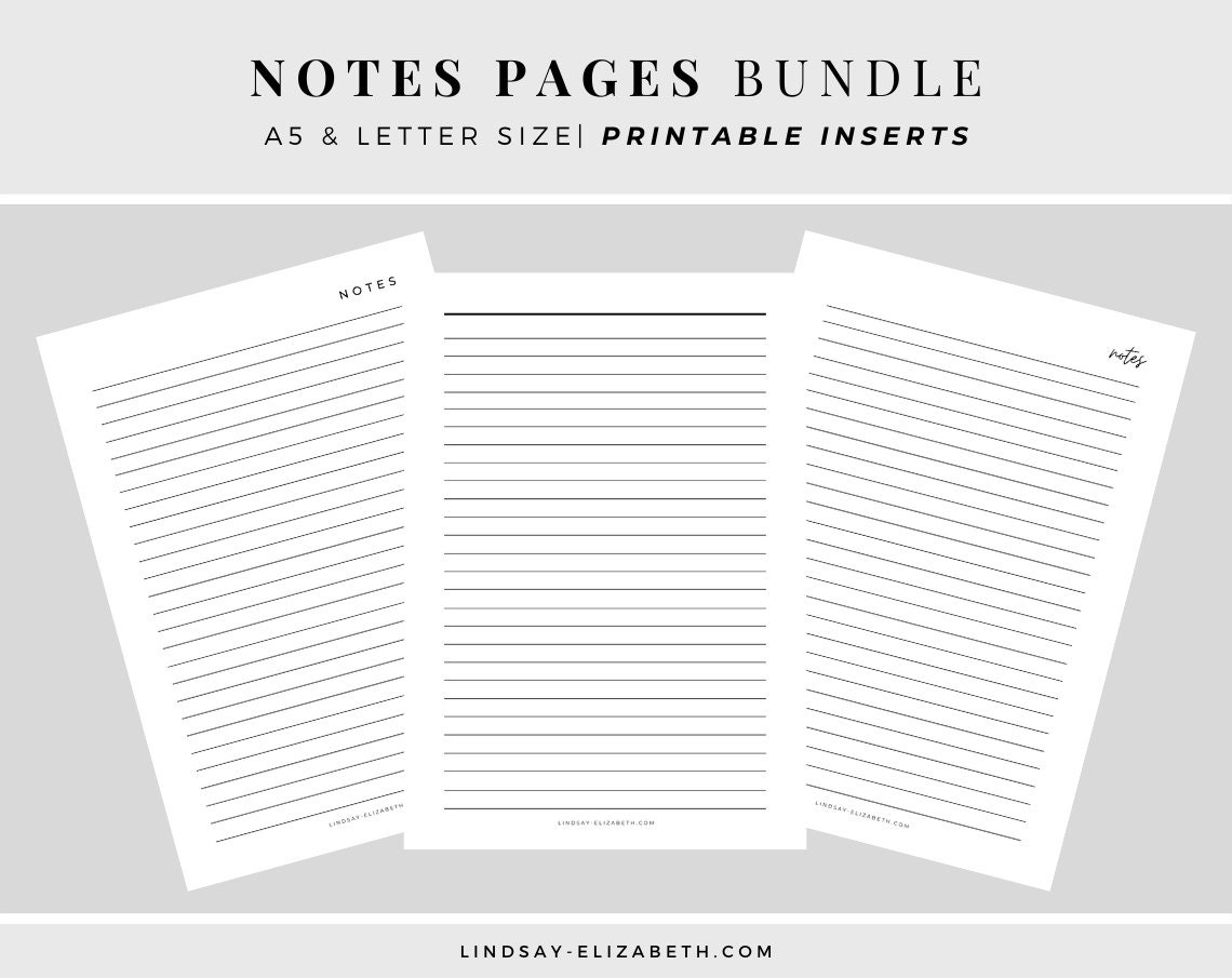 Notes Pages for Planners, A5 & Letter Size | Printable PDF Inserts - Etsy
