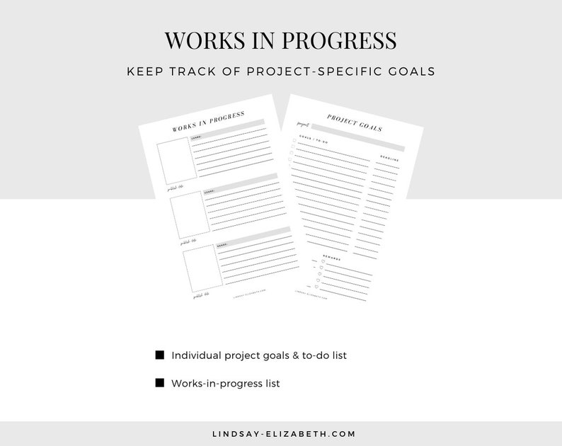 Writing Goals Bundle, A5 Printable PDF Inserts Project Goals Word Count Tracker NaNoWriMo Tracker Planner for Authors & Writers image 2