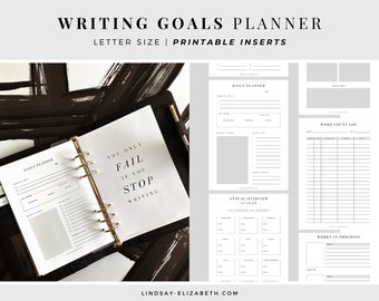 Writing Goals Planner, Letter Size | Printable PDF Inserts | Project Goals | Word Count Tracker | NaNoWriMo Tracker | Planner for Writers