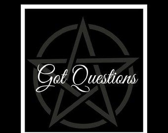 May include: Black and white image of a five-pointed star with a circle around it. The text "Got Questions" is written in a white cursive font.
