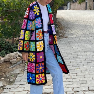 Afghan Sweater, Afghan Crochet Cardigan, Crochet Coat, Boho Cardigan, Afghan Coat, Patchwork Cardigan, Granny Square Sweater