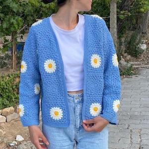 Daisy Cardigan, Granny Square Jacket, Afghan Crochet Cardigan, Granny Square Cardigan, Afghan Flower Cardigan, Patchwork Jacket