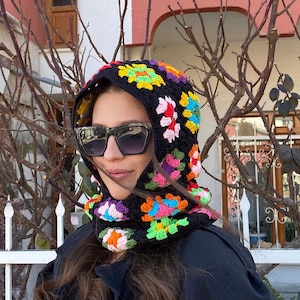 Granny Square Balaclava, Stylish Balaclava, Crochet Hoodie, Balaclava Fashion, Granny Square Hoodie, Granny Square Hat, Unisex Balaclava