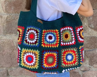 Crochet Bag, Granny Square Bag, Afghan Bag, Hobo Bag, Hippie Bag, Crochet Tote Bag, Retro Bag, Vintage Style, Crochet Purse, Gift for Her