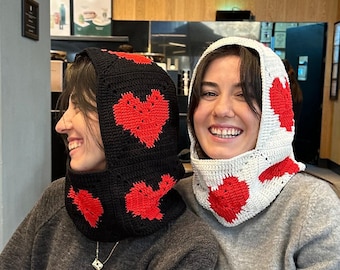 Crochet Heart Balaclava, Lovely Cute Balaclava, Granny Square Heart Unisex Balaclava, Valentine's Day Accessories, Handmade Knitted Hoodie