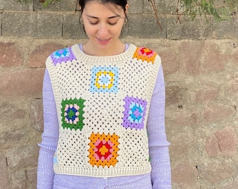 Granny Square Sweater, Granny Square Afghan Vest, Granny Square Cardigan, Granny Square Veste, Boho Jacket, Afghan Sweater, Gift for Her