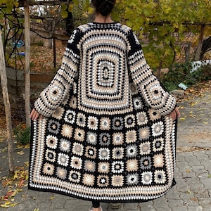 Afghan Crochet Cardigan, Long Granny Square Coat, Hand Knitted Sweater, Afghan Coat, Granny Square Sweater, Granny Square Cardigan, Gift