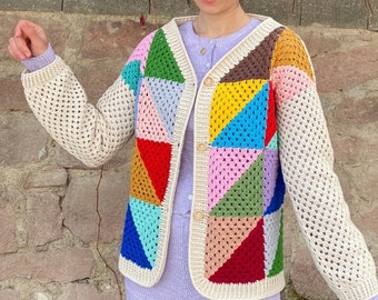 Granny Square Afghan Jacket, Crochet Vest, Granny Square Cardigan, Afghan Coat, Boho Style, Granny Square Sweater, Granny Square Jacket