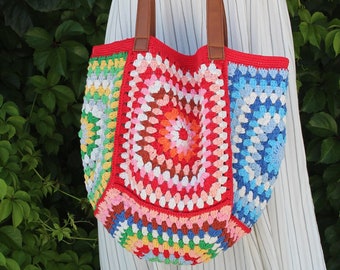 Granny Square Bag, Crochet Purse, Crochet Tote Bag, Retro Style, Vintage Style, Crochet Afghan Bag, Gift for Her, Crochet Shoulder Bag
