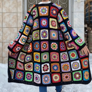 Granny Square Cardigan, Afghan Crochet Sweater, Crochet Coat, Bohemian Cardigan, Boho Style Cardigan, Afghan Coat Woman, Patchwork Cardigan image 1