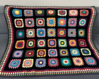 Ready To Ship - Granny Square Blanket, Crochet Couch Blanket, Afghan Crochet TV Throw Blanket, Cotton Sofa Blanket, Boho Sofa Cover, Gift