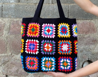 Crochet Bag, Granny Square Bag, Crochet Cotton Purse, Afghan Crochet Bag, Boho Bag, Vintage Style, Hippie Bag, Granny Square Shoulder Bag