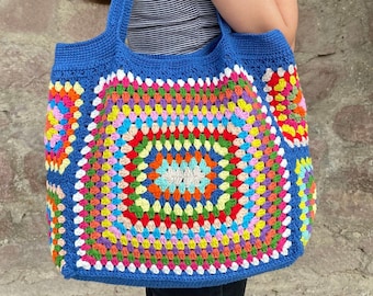 Crochet Bag, Granny Square Bag, Crochet Tote Bag, Summer Bag, Boho Bag, Hippie Bag, Granny Square Shoulder Purse, Afghan Crochet Bag, Gift