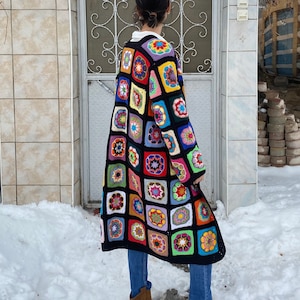 Granny Square Cardigan, Afghan Crochet Sweater, Crochet Coat, Bohemian Cardigan, Boho Style Cardigan, Afghan Coat Woman, Patchwork Cardigan image 2