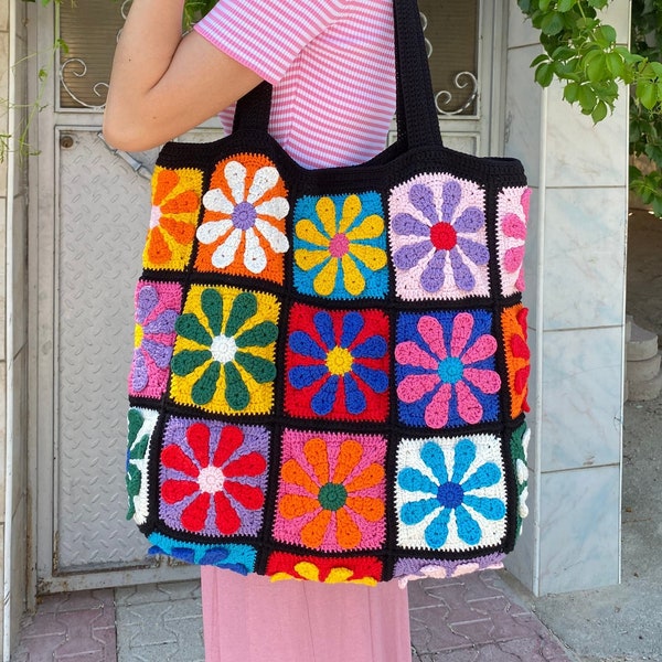 Afghanische Tasche häkeln, Granny Square Tasche, häkeln Einkaufstasche, Sommertasche, Boho Tasche, Granny Square Umhängetasche, Geschenk