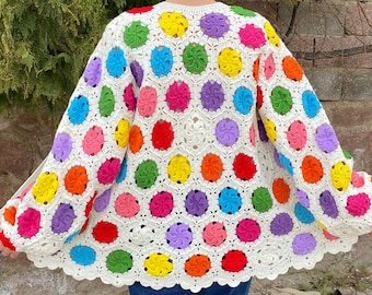 Granny Square Cardigan, Crochet Afghan Cardigan, Granny Square Jacket, Afghan Coat, Boho Cardigan, Cropped Jacket, Patchwork Cardigan