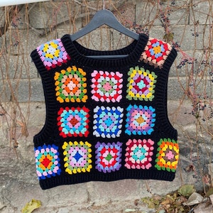 Granny Square Vest, Granny Square Vest, Festival Sweater, Granny Square Sweater Rainbow, Patchwork Sweater, Hippie Style, Boho Style