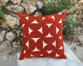 Punch Needle Pillow Cover, Pillow Case, Decorative Embroidered Cushion Cover, Pillow Covers, Geometric Embroidery Rug, Unique Gift