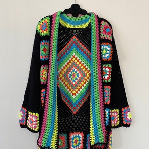 Granny Square Cardigan, Knit Cardigan, Afghan Crochet, Hippie Granny Square Cardigan, Granny Square Vest, Boho Jacket, Granny Square Sweater
