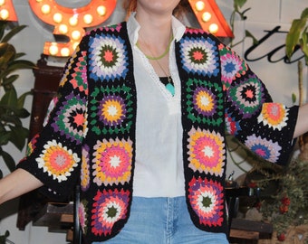 Granny Square Cardigan, Boho Cardigan, Granny Square Coat, Hand Knit Cardigan, Afghan Jacket